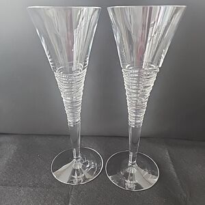 Set of 2 STUART Crystal STRATA Jasper Conran Champagne Flutes Glasses 10.25"